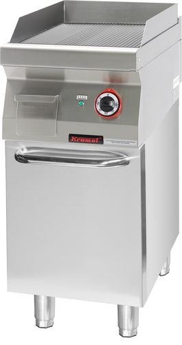 Płyta grillowa ryflowana chromowana 400mm, 4,8 kW na podstawie szafkowej zamkniętej, 400x700x900 mm | KROMET, 700.PBE-400R.S.D