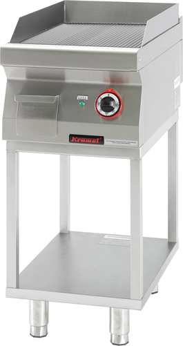 Płyta grillowa ryflowana chromowana 400mm, 4,8 kW na podstawie szkieletowej, 400x700x900 mm | KROMET, 700.PBE-400R.T