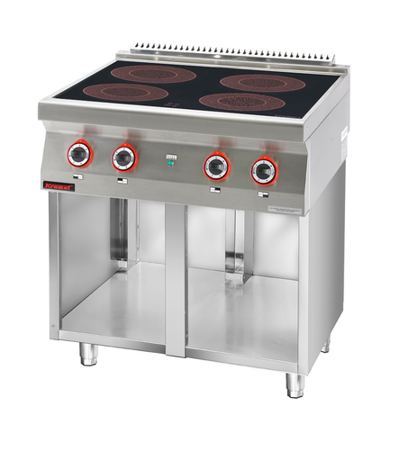 Kuchnia indukcyjna 4x3,5 kW na podstawie szafkowej otwartej, 800x700x900 mm | KROMET, 700.KE-4i/800.S
