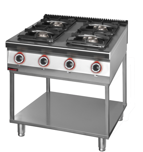 Kuchnia gazowa 4 palnikowa 1x4,5 kW+ 1x7,5 kW + 2x9 kW na podstawie szkieletowej, 900x900x900 mm | KROMET, 900.KG-4.T