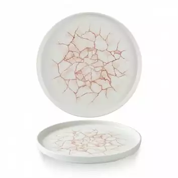 Talerz płytki okrągły z rantem 260 mm | CHURCHILL, Kintsugi Coral