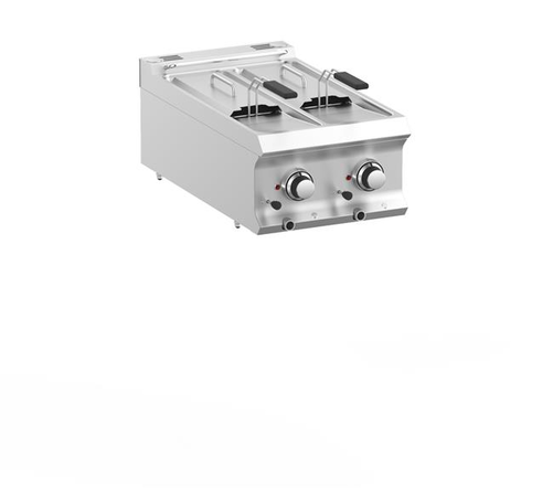 Frytownica elektryczna dwukomorowa 2x 7 l z kranem spustowym, nastolna, 10,5 kW, 400 V, 400x730x250 mm | MBM, DominaPro 700