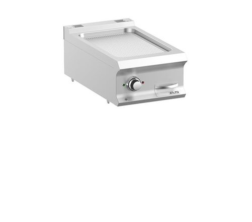 Płyta grillowa elektryczna, ze stali nierdzewnej, ryflowana chromowana, nastawna, 5 kW, 400x730x250 mm | MBM, DominaPro 700