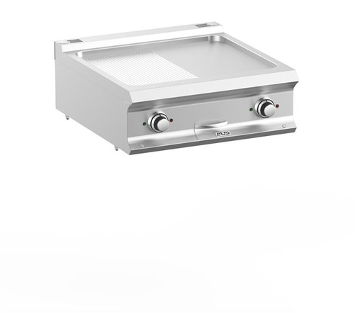 Płyta grillowa elektryczna, ze stali nierdzewnej, 1/2 gładka i 1/2 ryflowana chromowana, nastawna, 10 kW, 700x730x250 mm | MBM, DominaPro 700