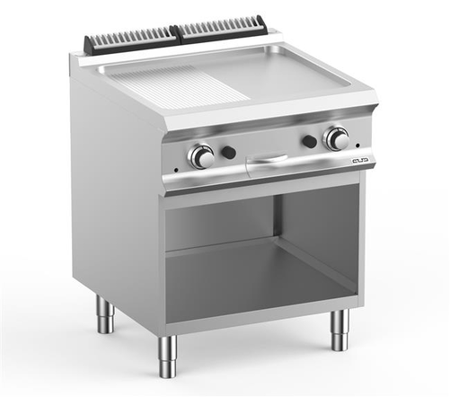 Płyta grillowa gazowa, ze stali nierdzewnej, 1/2 gładka i 1/2 ryflowana, na podstawie z 3 stron zamkniętej, 14 kW, 700x730x850 mm | MBM, DominaPro 700