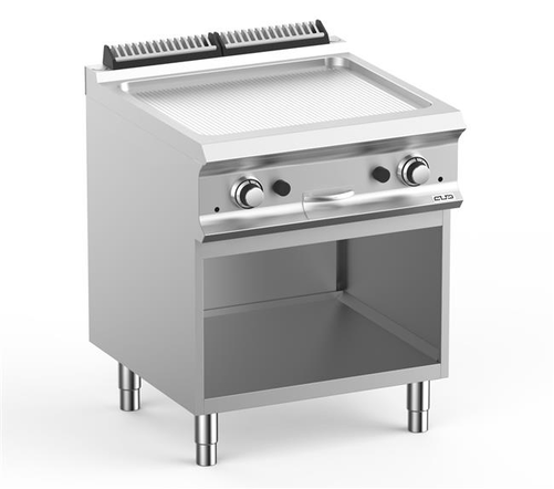 Płyta grillowa gazowa, ze stali nierdzewnej, ryflowana, na podstawie z 3 stron zamkniętej, 14 kW, 700x730x850 mm | MBM, DominaPro 700