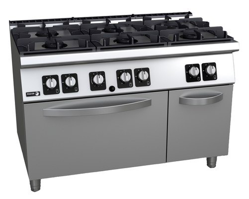 Kuchnia gazowa (G20 - gaz ziemny) 6-palnikowa, wolnostojąca z piekarnikiem gazowym, 45,6 kW, 1200x730x850 mm | FAGOR, C-G761
