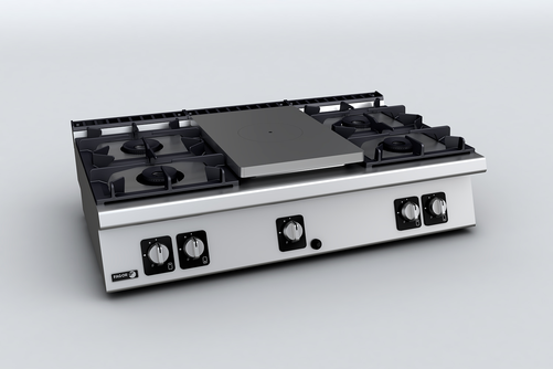 Kuchnia gazowa (G20 - gaz ziemny) 4-palnikowa z płytą grzewczą, nastawna, 31,75 kW, 1200x730x290 mm | FAGOR, C-G750