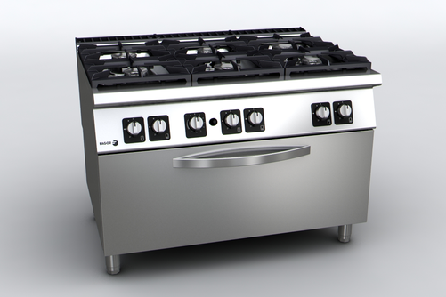 Kuchnia gazowa (G20 - gaz ziemny) 6-palnikowa, wolnostojąca z piekarnikiem gazowym, 55,95 kW, 1200x930x850 mm | FAGOR, C-G961 OP