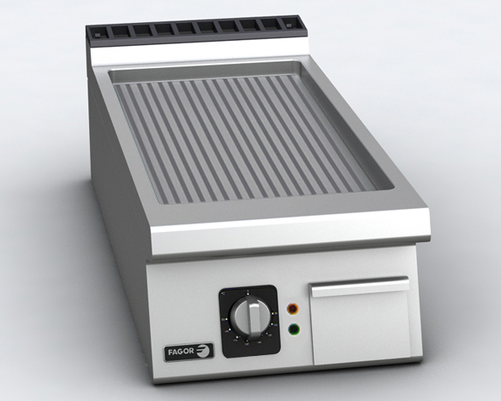 Płyta grillowa elektryczna, ze stali nierdzewnej, ryflowana chromowana, nastawna, 7,5 kW, 400x930x290 mm | FAGOR, Linia 900 Kore