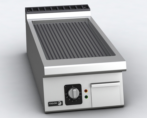 Płyta grillowa elektryczna, ze stali nierdzewnej, ryflowana, nastawna, 7,5 kW, 400x930x290 mm | FAGOR, Linia 900 Kore