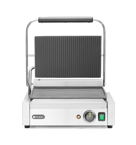 Grill kontaktowy PANINI pojedynczy ryflowany/gładki, 430x370x210 mm | HENDI, 263662