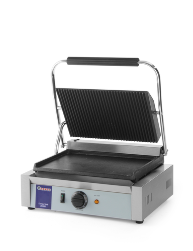 Grill kontaktowy PANINI pojedynczy ryflowany/gładki, 430x370x210 mm | HENDI, 263662