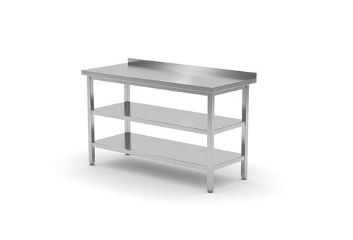 Stół przyścienny z dwiema półkami, spawany, 500x600x850 mm | TECHNICA, 10425060