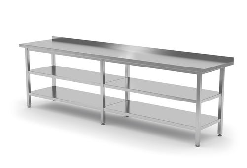 Stół przyścienny z dwiema półkami, spawany, 2400x700x850 mm | TECHNICA, 10422470