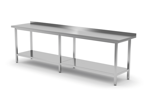 Stół przyścienny z półką, spawany, 2800x700x850 mm | TECHNICA, 1042870