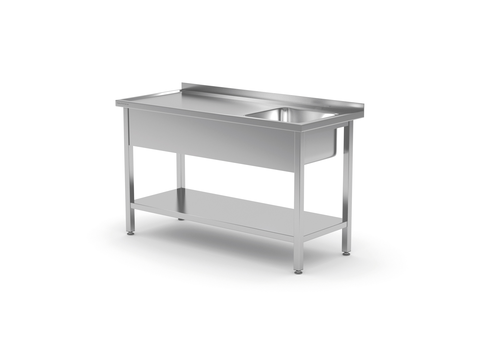 Stół ze zlewem jednokomorowym z prawej strony z półką 1700x600x850 mm | TECHNICA, 213P1760
