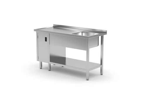 Stół ze zlewem jednokomorowym z prawej strony z szafką i półką 1700x600x850 mm | TECHNICA, 217P1760