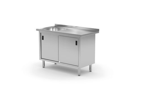 Stół ze zlewem jednokomorowym z lewej strony z szafką 1200x600x850 mm | TECHNICA, 218L1260