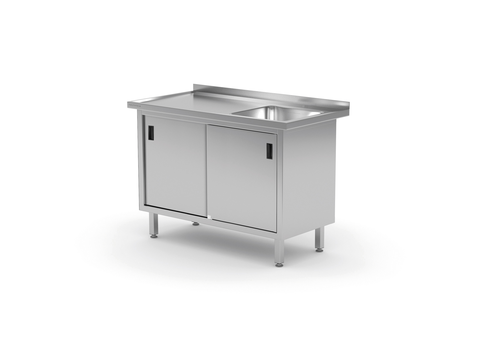 Stół ze zlewem jednokomorowym z prawej strony z szafką 1000x700x850 mm | TECHNICA, 218P1070