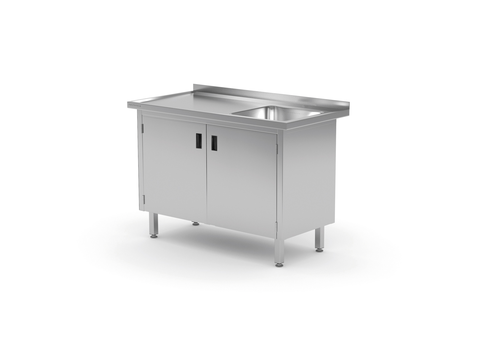 Stół ze zlewem jednokomorowym z prawej strony z szafką 1000x700x850 mm | TECHNICA, 219P1070