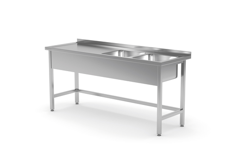 Stół ze zlewem dwukomorowym z prawej strony bez półki 1400x700x850 mm | TECHNICA, 221P1470