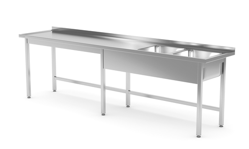 Stół ze zlewem dwukomorowym z prawej strony bez półki 2000x700x850 mm | TECHNICA, 2226P2070