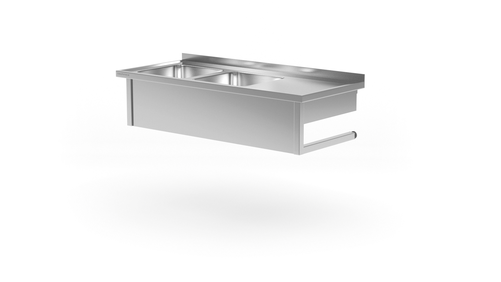 Stół wiszący ze zlewem dwukomorowym z lewej strony 1600x700x300 mm | TECHNICA, 222WL1670