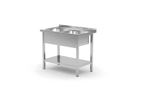 Stół ze zlewem dwukomorowym z półką 1000x700x850 mm | TECHNICA, 2231070