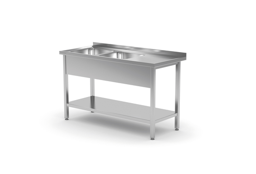 Stół ze zlewem dwukomorowym z lewej strony z półką 1600x700x850 mm | TECHNICA, 223L1670