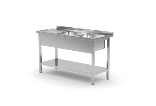 Stół ze zlewem dwukomorowym z prawej strony z półką 1800x700x850 mm | TECHNICA, 223P1870