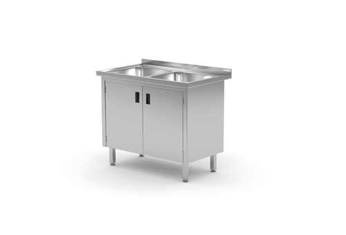 Stół ze zlewem dwukomorowym z szafką 1000x700x850 mm | TECHNICA, 2291070