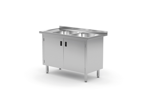 Stół ze zlewem dwukomorowym z prawej strony z szafką 1100x700x850 mm | TECHNICA, 229P1170