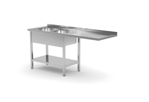 Stół ze zlewem dwukomorowym z lewej strony i miejscem na lodówkę lub zmywarkę 2200x700x850 mm | TECHNICA, 242L2270