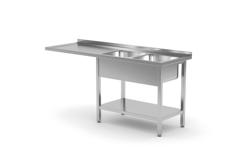 Stół ze zlewem dwukomorowym z prawej strony i miejscem na lodówkę lub zmywarkę 2400x700x850 mm | TECHNICA, 242P2470