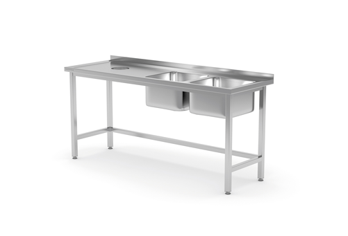 Stół ze zlewem dwukomorowym z prawej strony i otworem na odpadki 1700x600x850 mm | TECHNICA, 247P1760
