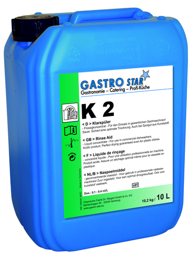 Środek płuczący do użycia z twardą wodą, 10 l | GASTRO STAR, K2