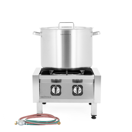 [Zestaw] Taboret gazowy 500x500x350 mm, 17,0 kW + Reduktor z wężem (G30), 2000 mm + Garnek średni 37,7 l, 400 mm z pokrywką
