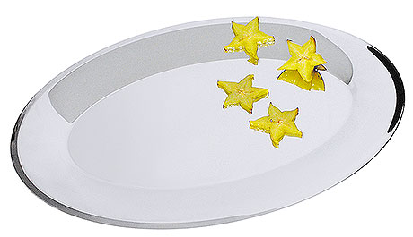 Taca bufetowa ze stali nierdzewnej, obrzeża z koralików, owal 420x285x25 mm  | CONTACTO, 6901/420