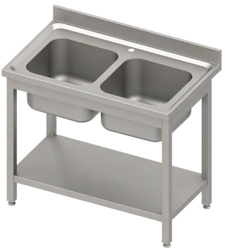 Stół ze zlewem dwukomorowym i półką, 1000x600x850 mm | STALGAST, 984586100