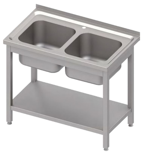 Stół ze zlewem dwukomorowym i półką, 1000x700x850 mm | STALGAST, 983957100