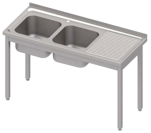 Stół ze zlewem dwukomorowym z lewej strony bez półki, 1400x600x850 mm | STALGAST, 983936140