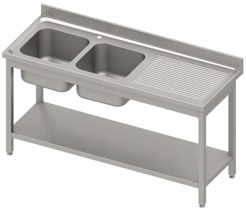 Stół ze zlewem dwukomorowym z lewej strony i półką, 1500x700x850 mm | STALGAST, 984607150