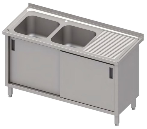 Stół ze zlewem dwukomorowym z lewej strony z szafką, 1200x700x850 mm | STALGAST, 984017120