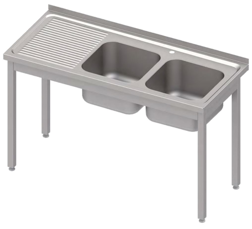 Stół ze zlewem dwukomorowym z prawej strony bez półki, 1400x600x850 mm | STALGAST, 983916140