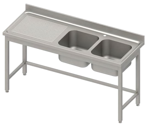 Stół ze zlewem dwukomorowym z prawej strony bez półki, 1600x600x850 mm | STALGAST, 984556160