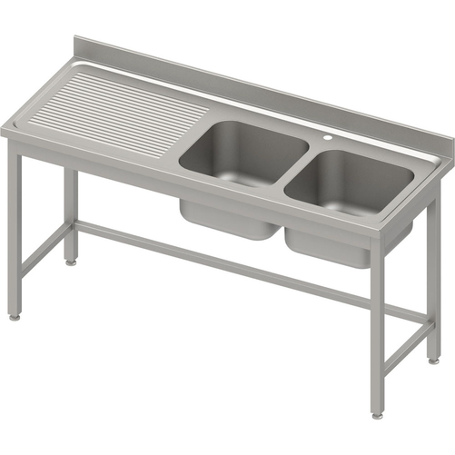 Stół ze zlewem dwukomorowym z prawej strony bez półki, 1800x700x850 mm | STALGAST, 984557180