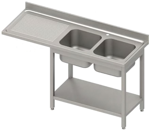 Stół ze zlewem dwukomorowym z prawej strony i miejscem na lodówkę lub zmywarkę, 1600x600x900 mm | STALGAST, 984916160