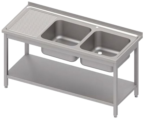 Stół ze zlewem dwukomorowym z prawej strony i półką, 1400x700x850 mm | STALGAST, 983167140