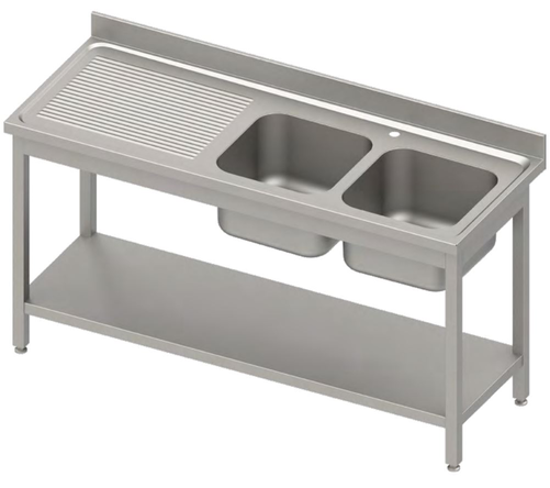 Stół ze zlewem dwukomorowym z prawej strony i półką, 1500x600x850 mm | STALGAST, 984596150